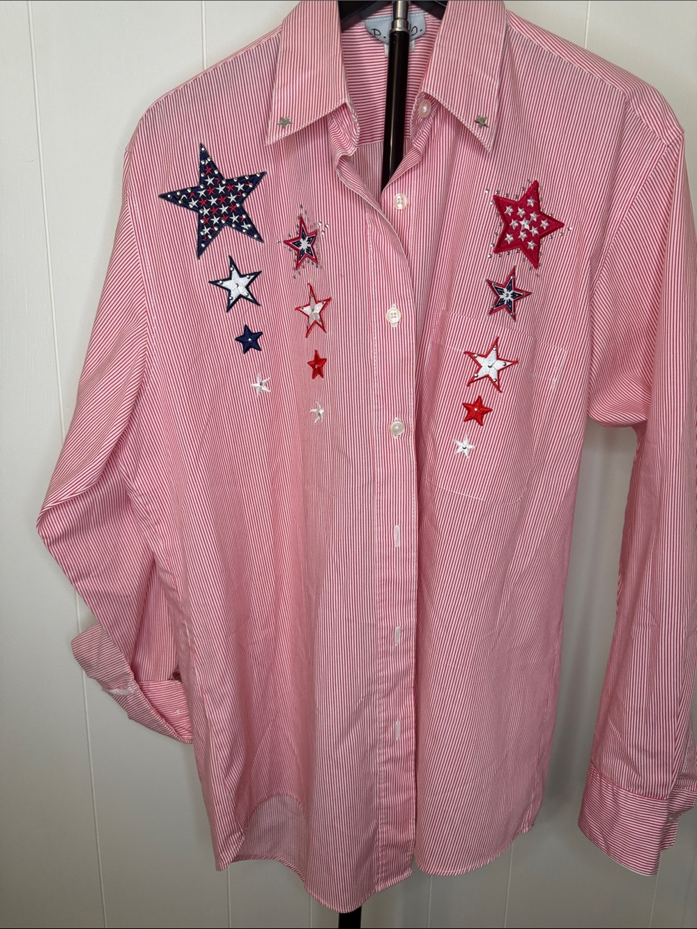 90’s Y2K Women's Red Striped 🇺🇸Button-Down Shirt with Star Appliqués